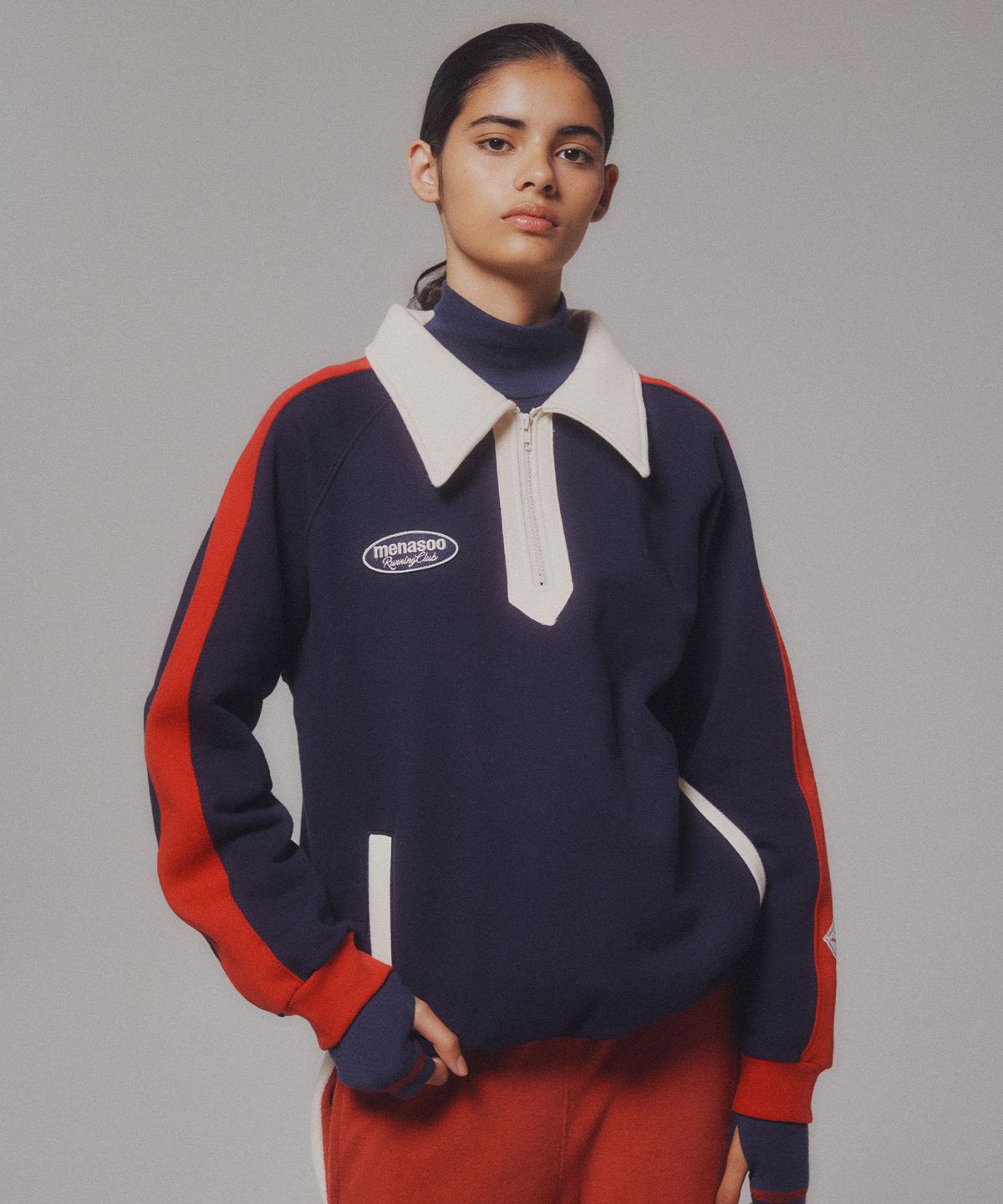 미나수(MENASOO) Color Combination Sweatshirt_Navy_기모원단