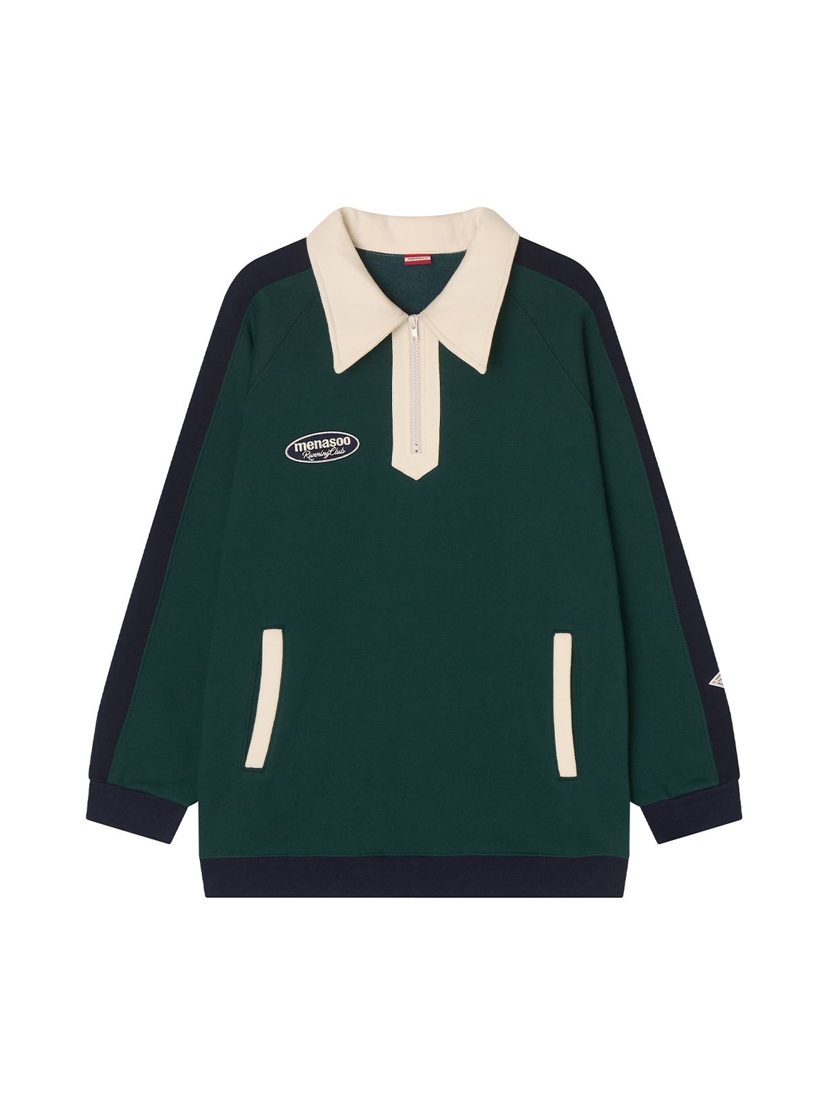 미나수(MENASOO) Color Combination Sweatshirt_Green_기모원단