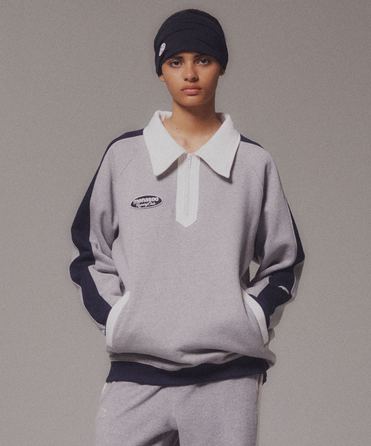 미나수(MENASOO) Color Combination Sweatshirt_Gray_기모원단