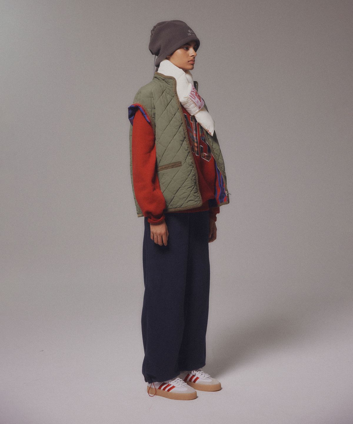 미나수(MENASOO) Check Combination Sweatshirt_Red_기모원단
