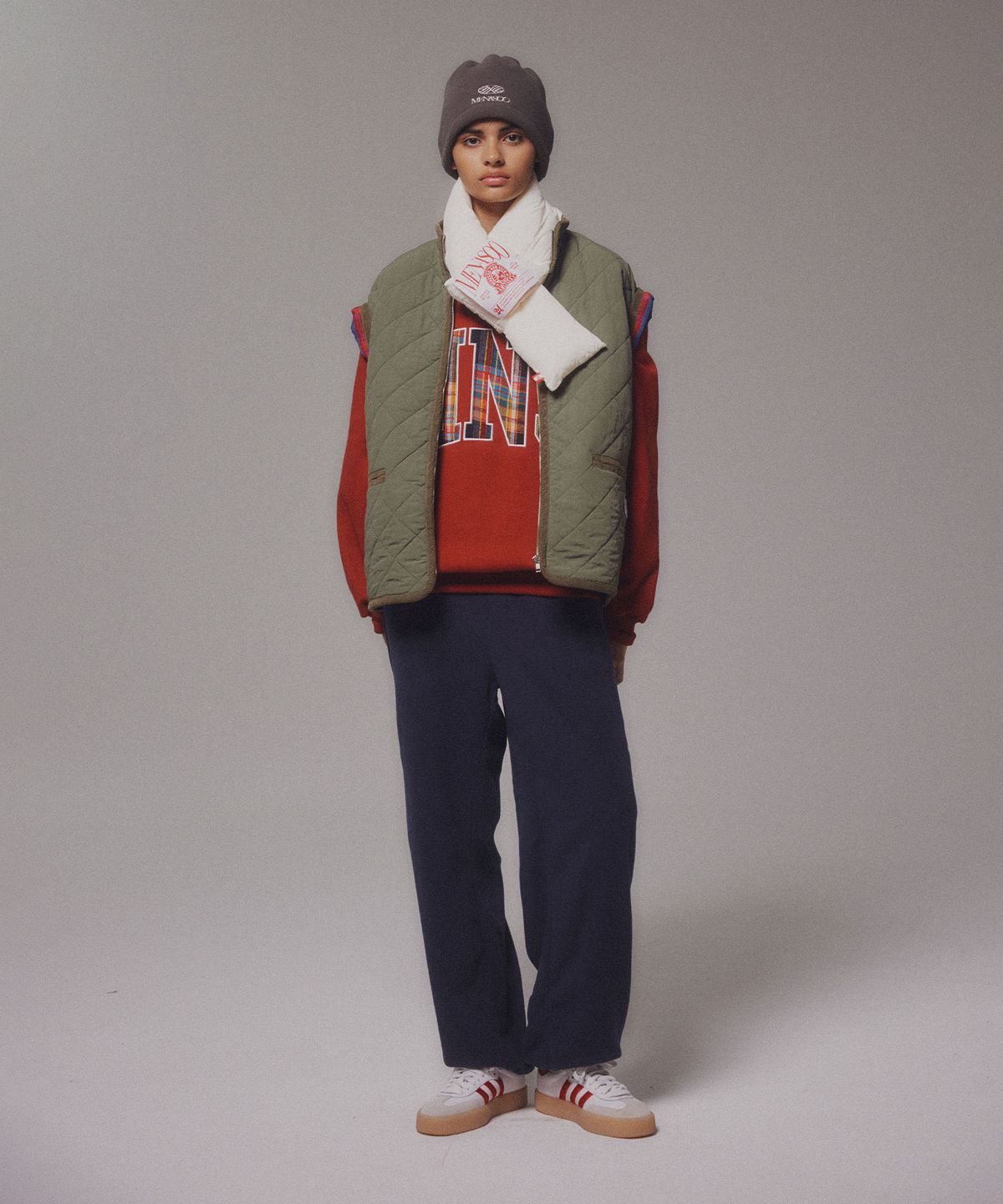 미나수(MENASOO) Check Combination Sweatshirt_Red_기모원단