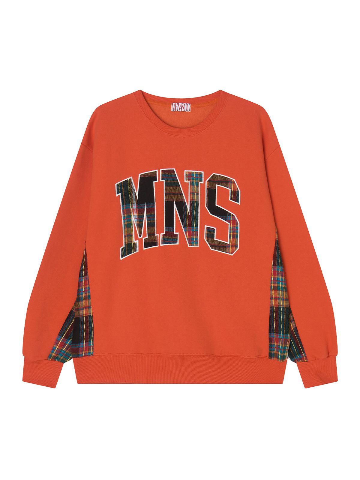 미나수(MENASOO) Check Combination Sweatshirt_Orange_기모원단