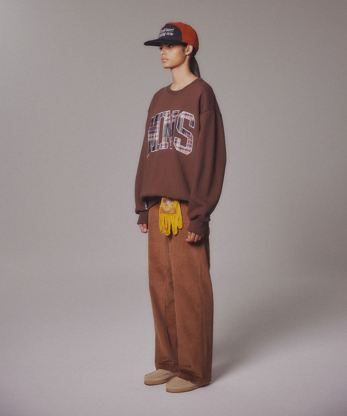 미나수(MENASOO) Check Combination Sweatshirt_Brown_기모원단