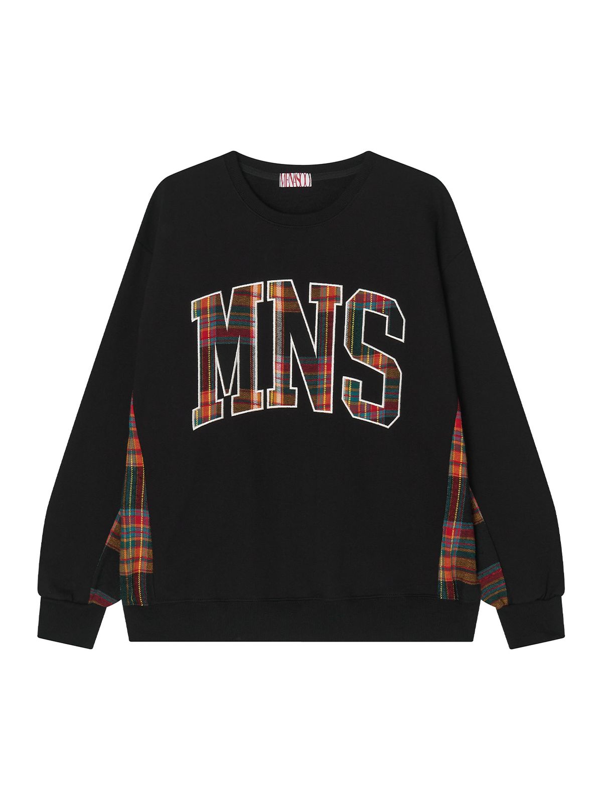 미나수(MENASOO) Check Combination Sweatshirt_Black_기모원단
