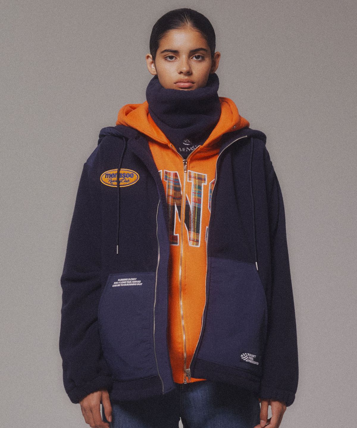 미나수(MENASOO) Fleece Hood Jacket_Navy