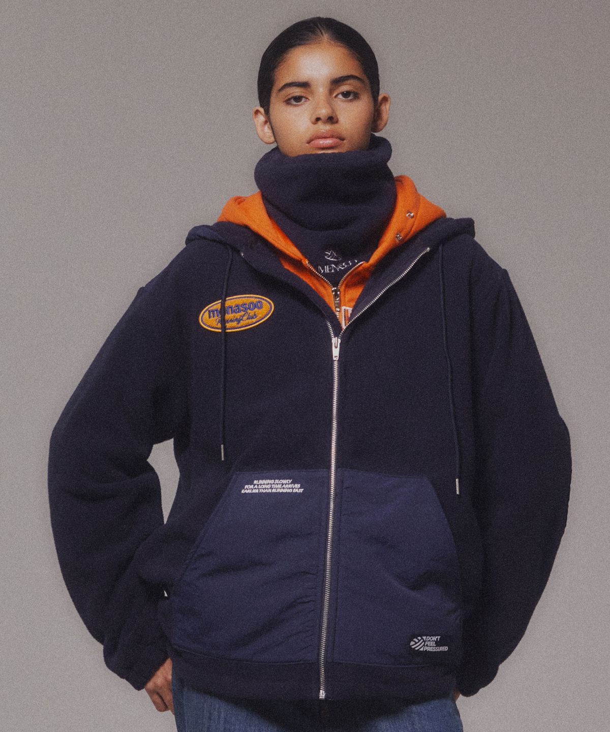 미나수(MENASOO) Fleece Hood Jacket_Navy