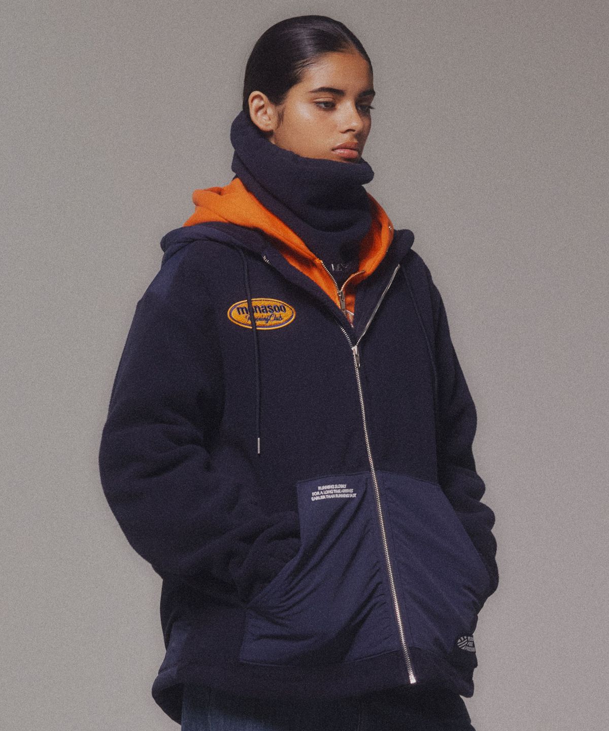 미나수(MENASOO) Fleece Hood Jacket_Navy