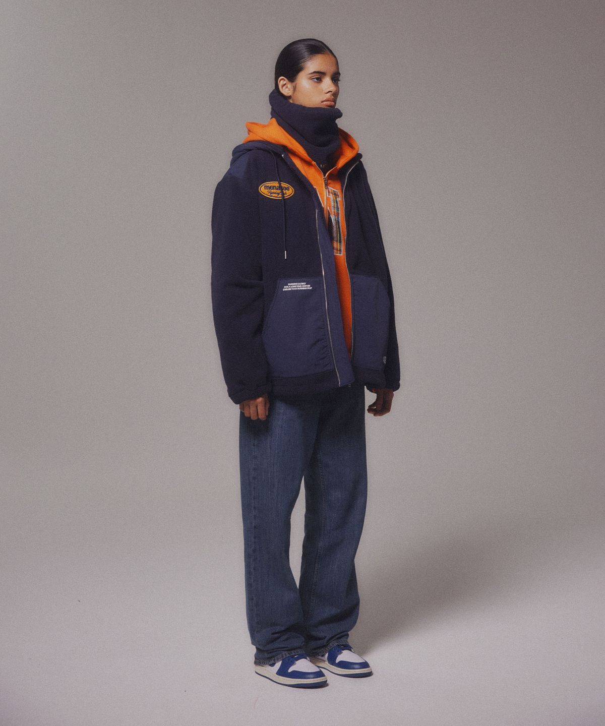 미나수(MENASOO) Fleece Hood Jacket_Navy