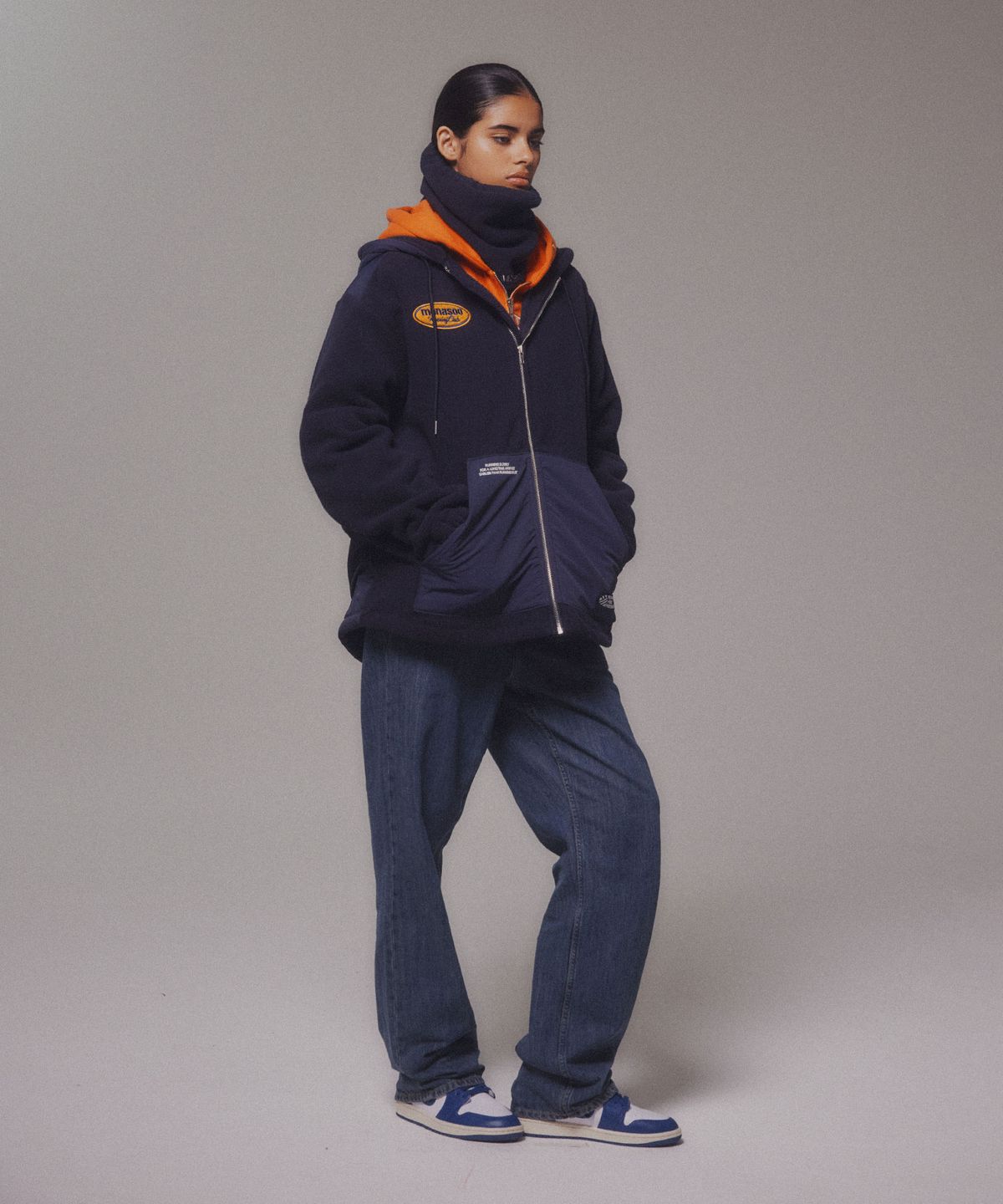 미나수(MENASOO) Fleece Hood Jacket_Navy