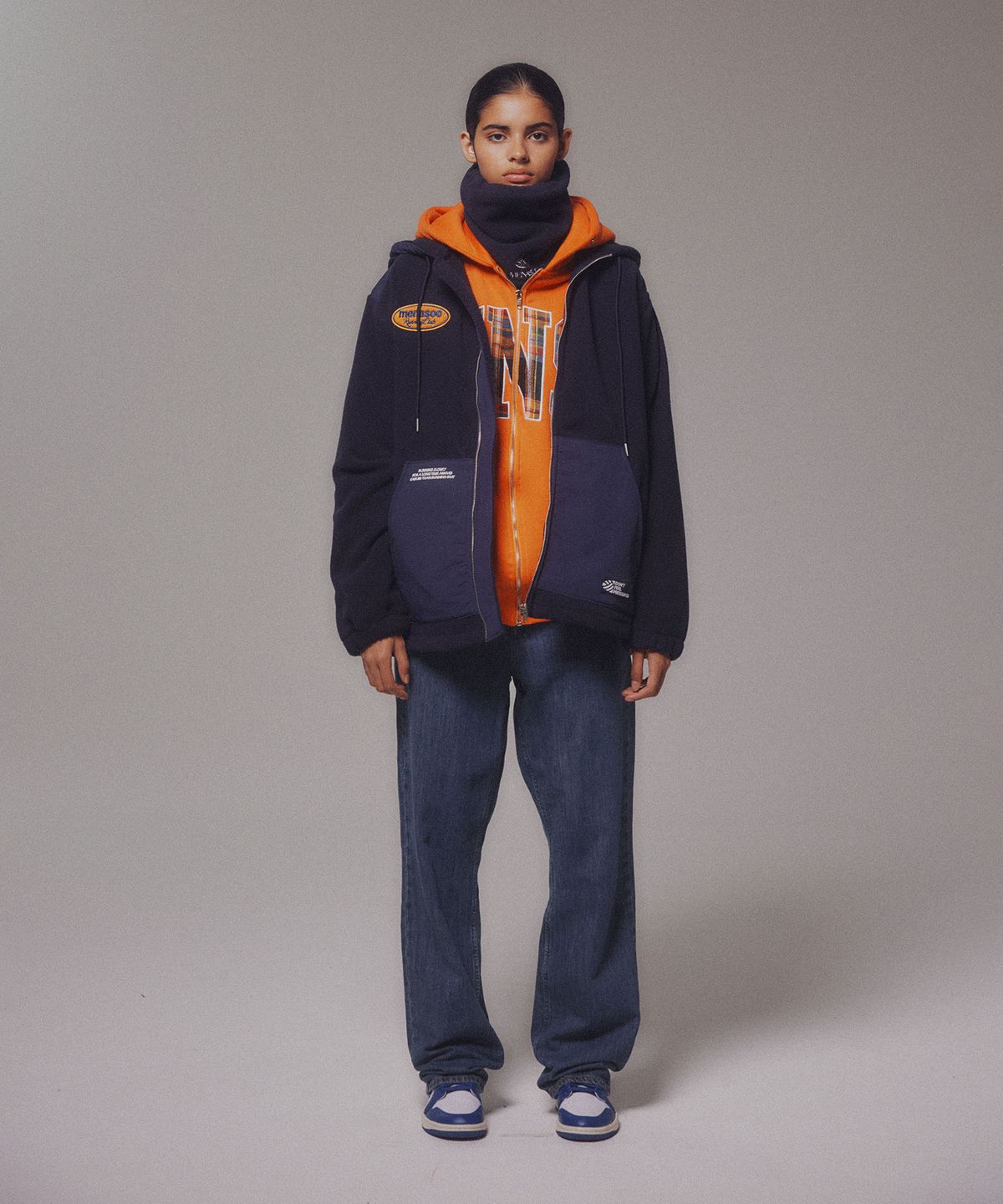 미나수(MENASOO) Fleece Hood Jacket_Navy