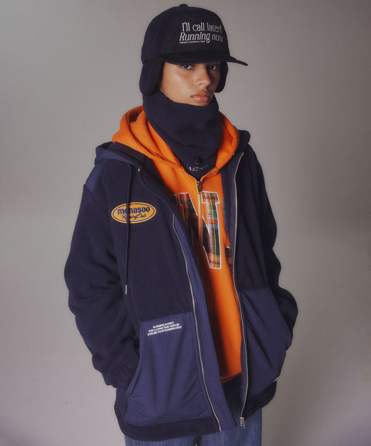 미나수(MENASOO) Hide Earmuffs Cap_Navy