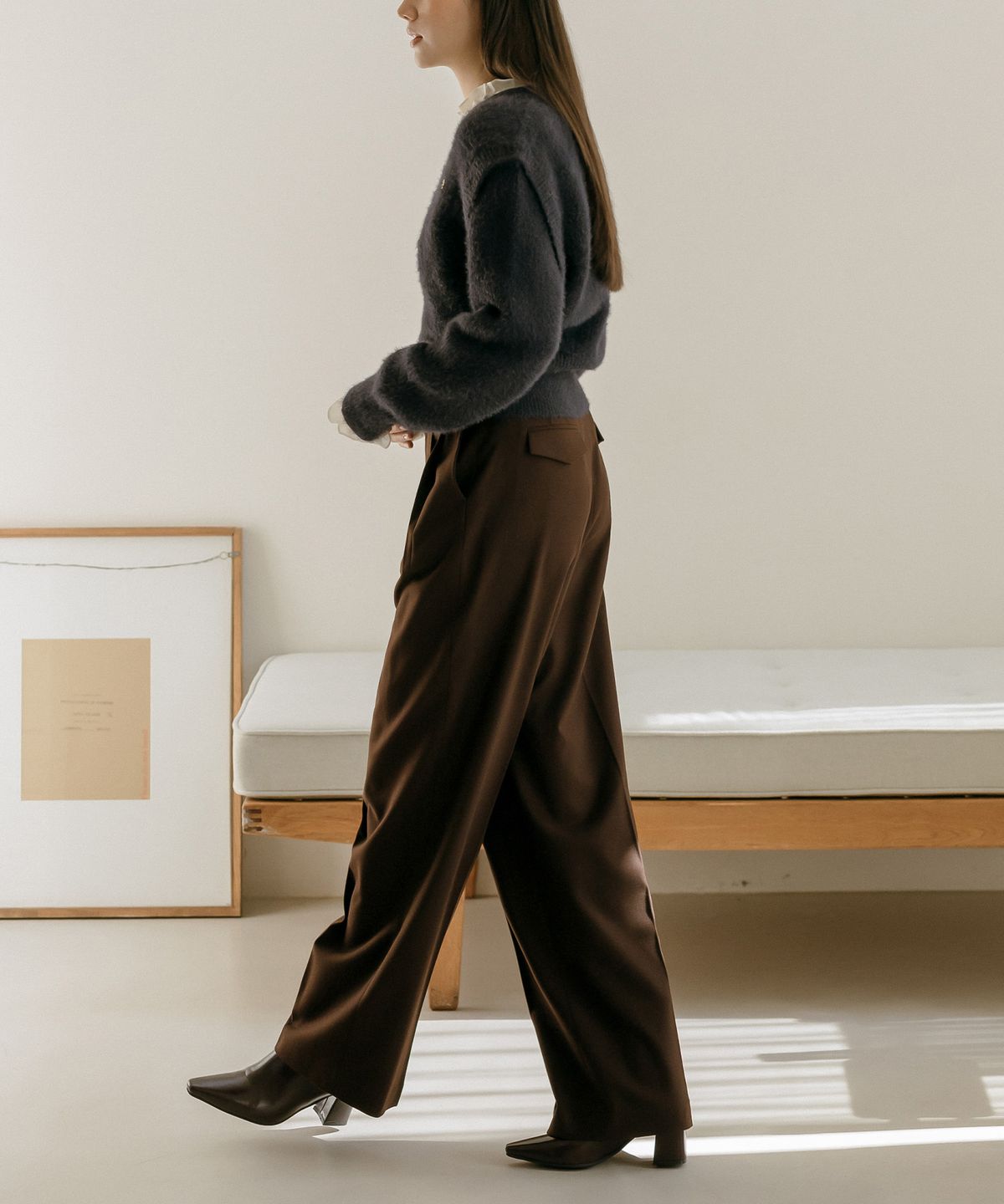 메이버유(MAYVERU) Flat Pintuck Slacks _ Brown