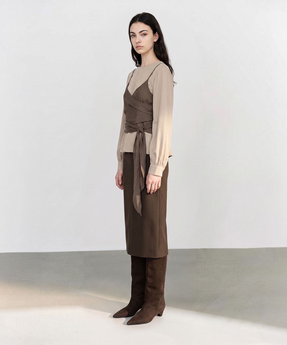 메이버유(MAYVERU) Novelle Stitch Skirt _ Brown