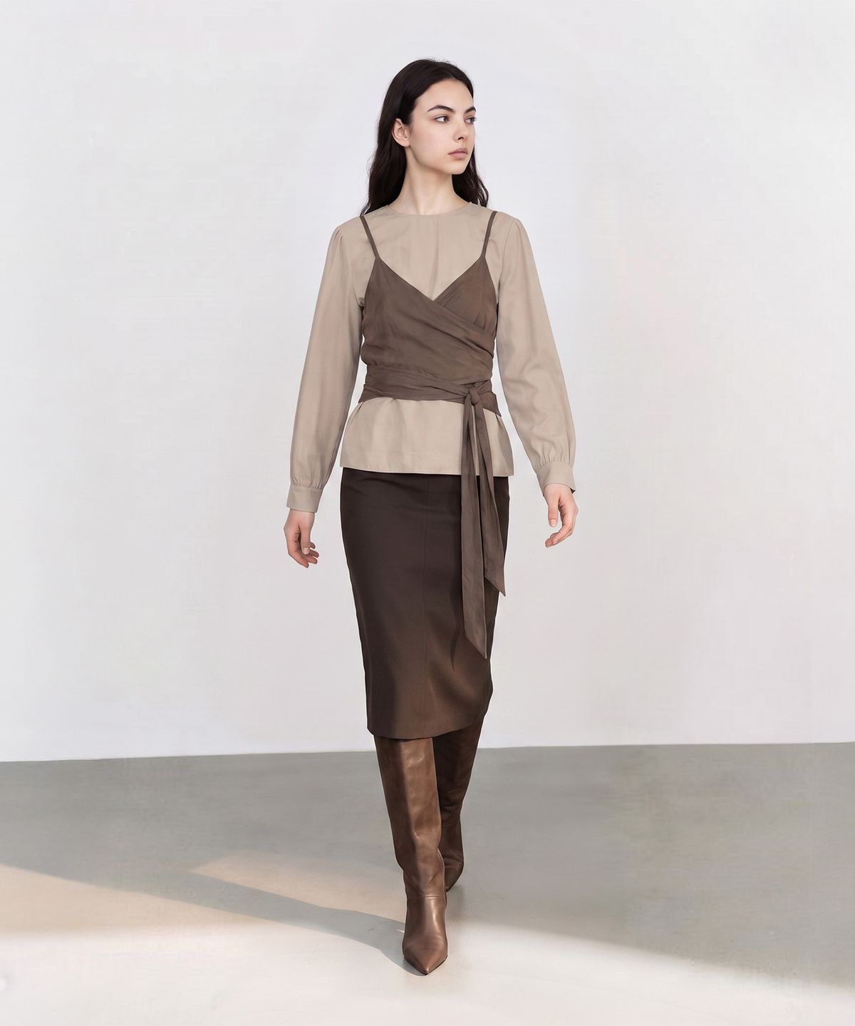 메이버유(MAYVERU) Novelle Stitch Skirt _ Brown