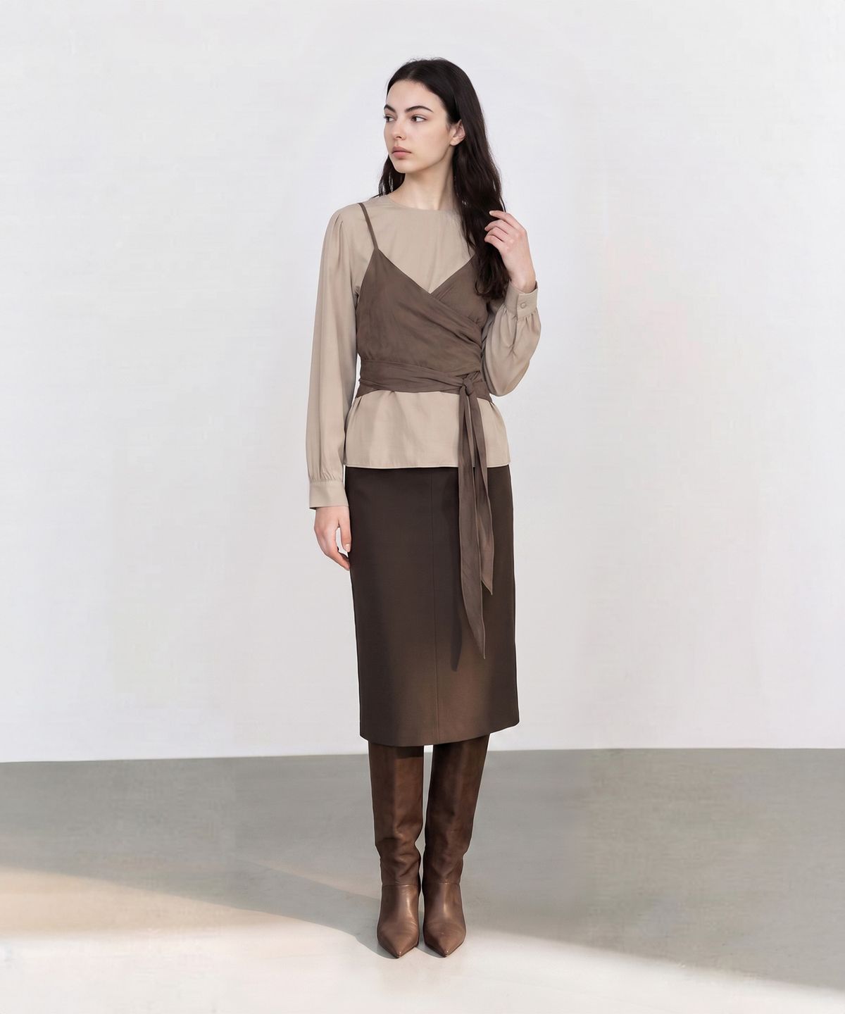 메이버유(MAYVERU) Novelle Stitch Skirt _ Brown