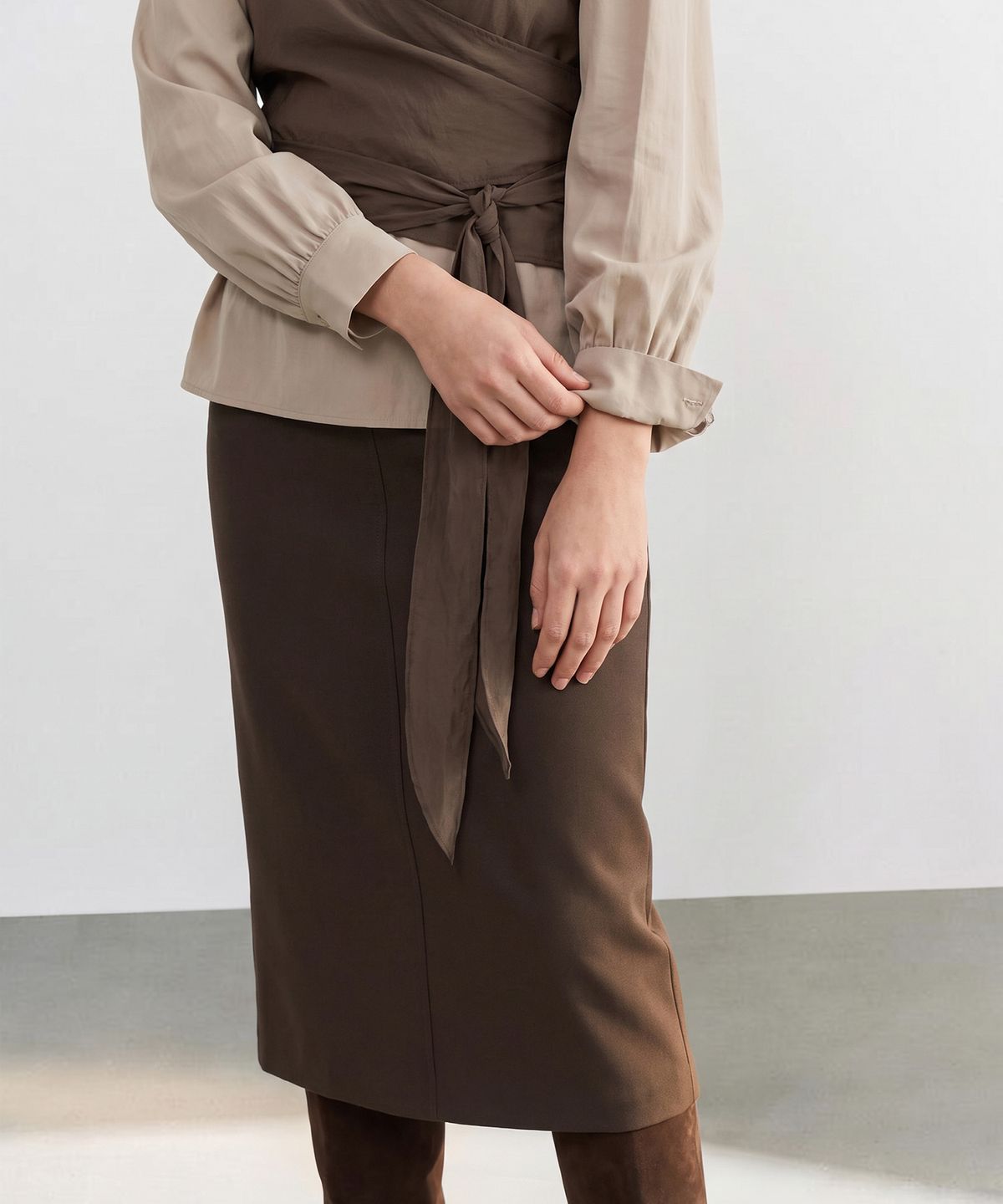 메이버유(MAYVERU) Novelle Stitch Skirt _ Brown