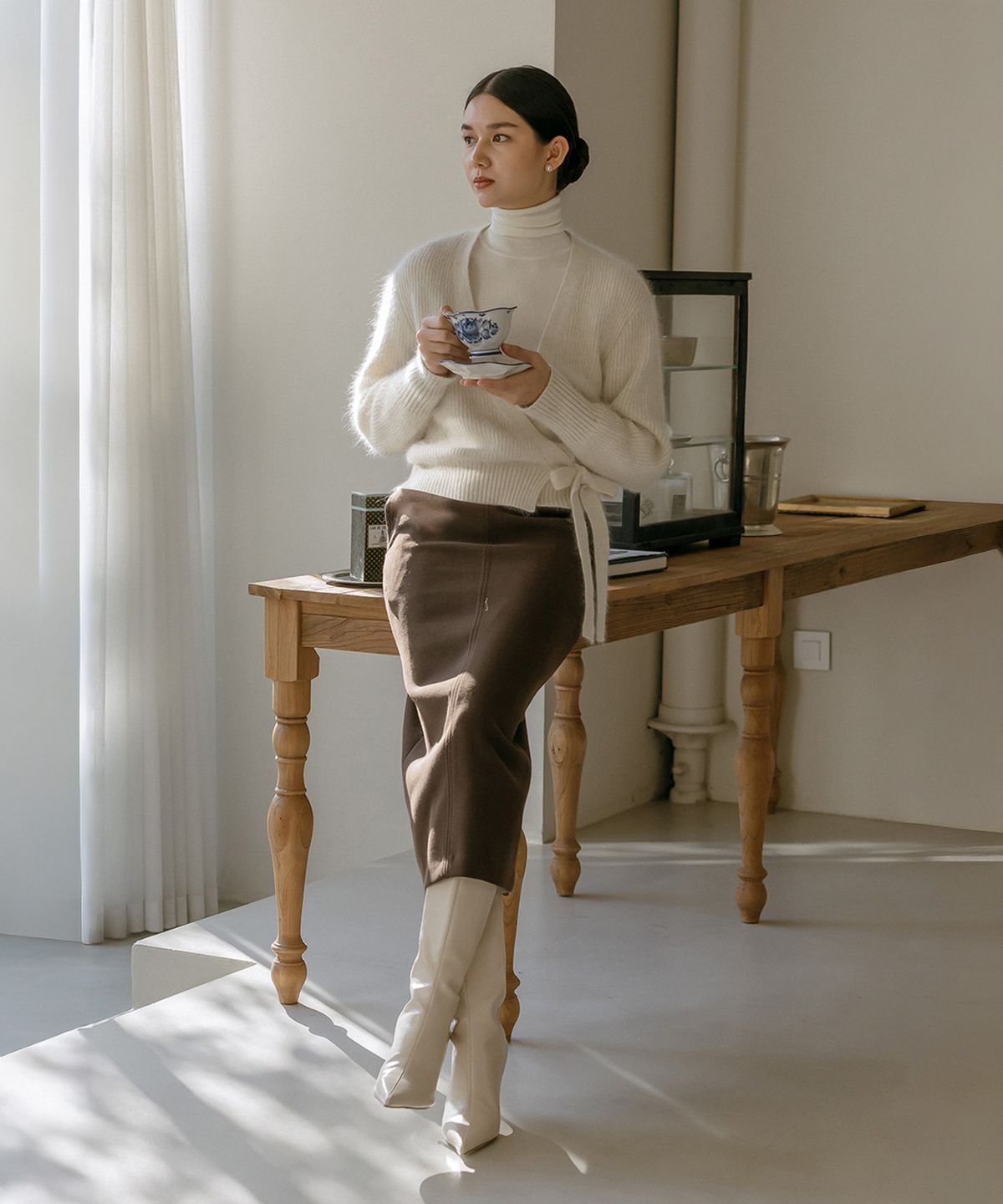 메이버유(MAYVERU) Novelle Stitch Skirt _ Brown