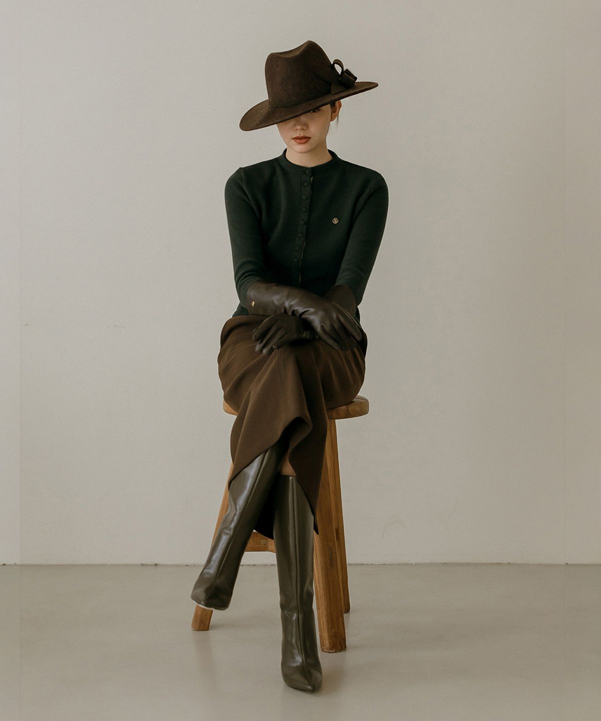메이버유(MAYVERU) Novelle Stitch Skirt _ Brown