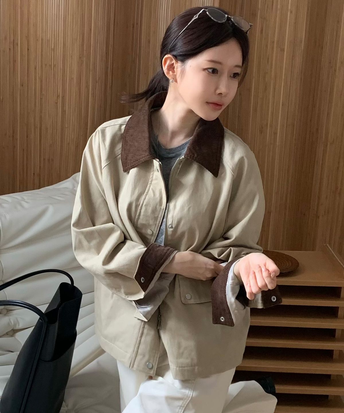 마인드브릿지 우먼(MIND BRIDGE WOMEN) [ON]W]옥스퍼드 카라 배색 워크 자켓 - 2color