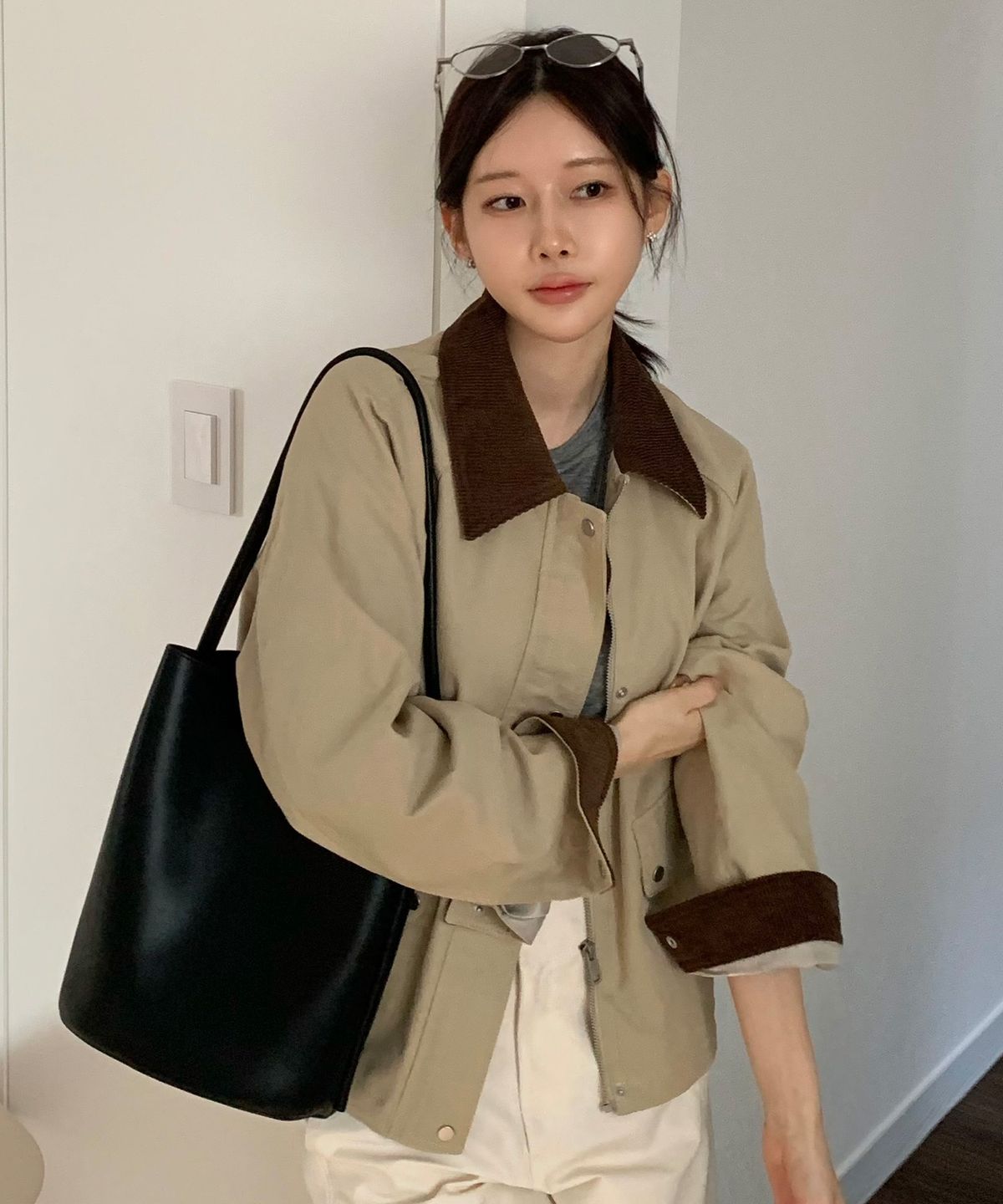 마인드브릿지 우먼(MIND BRIDGE WOMEN) [ON]W]옥스퍼드 카라 배색 워크 자켓 - 2color