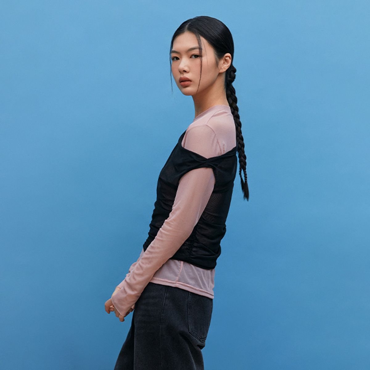 랩(LAP) 더블 매쉬 레이어드티셔츠 AQ4CTA77