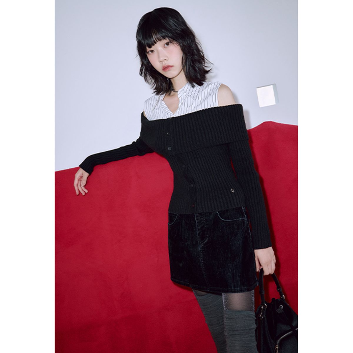 랩(LAP) 벨벳 데님 마이크로 미니스커트 AQ4DSA60