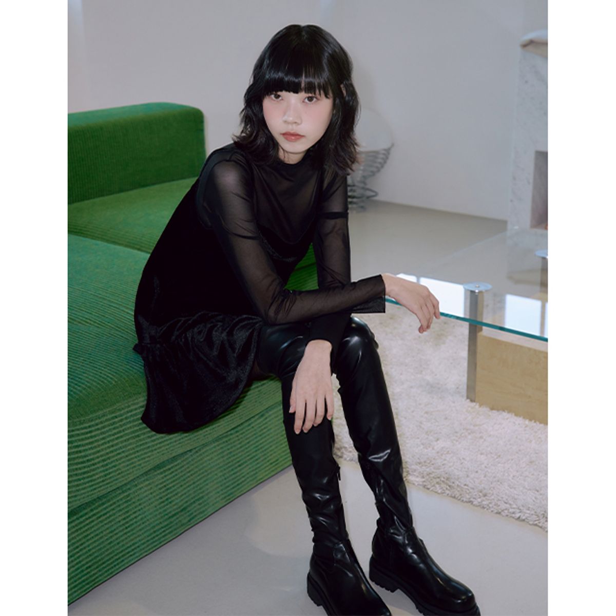 랩(LAP) 벨벳 뷔스티에 원피스 AQ4WOA63