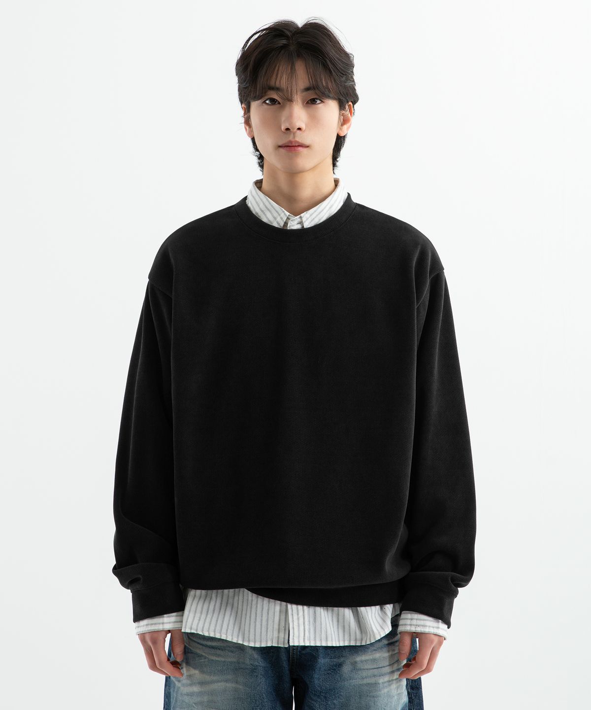 브렌슨(BRENSON) B. 코듀로이 니트 루즈핏 맨투맨 ( 3Color )