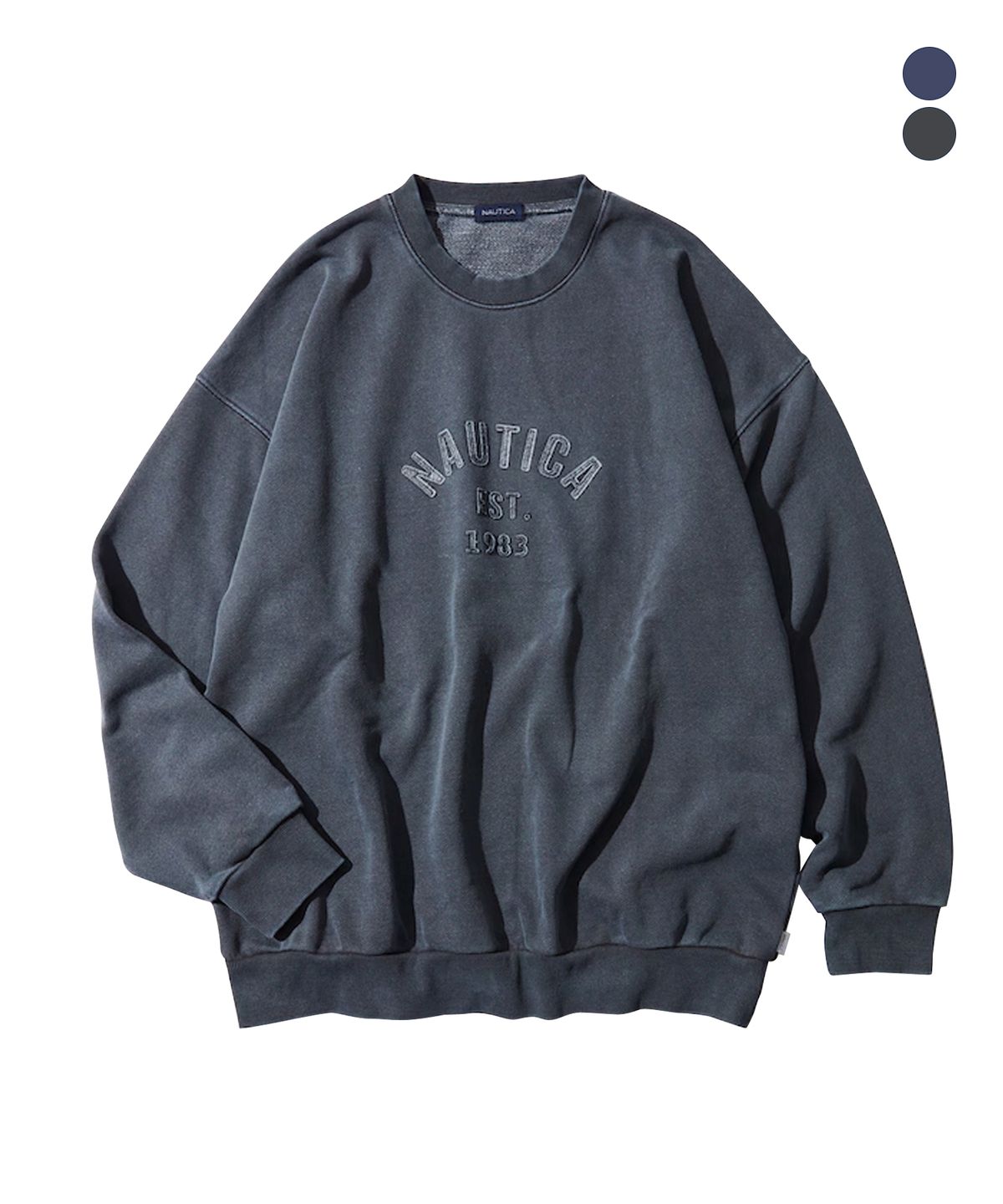 노티카(NAUTICA) 피그먼트 펠트 패치 아치로고 스웻셔츠