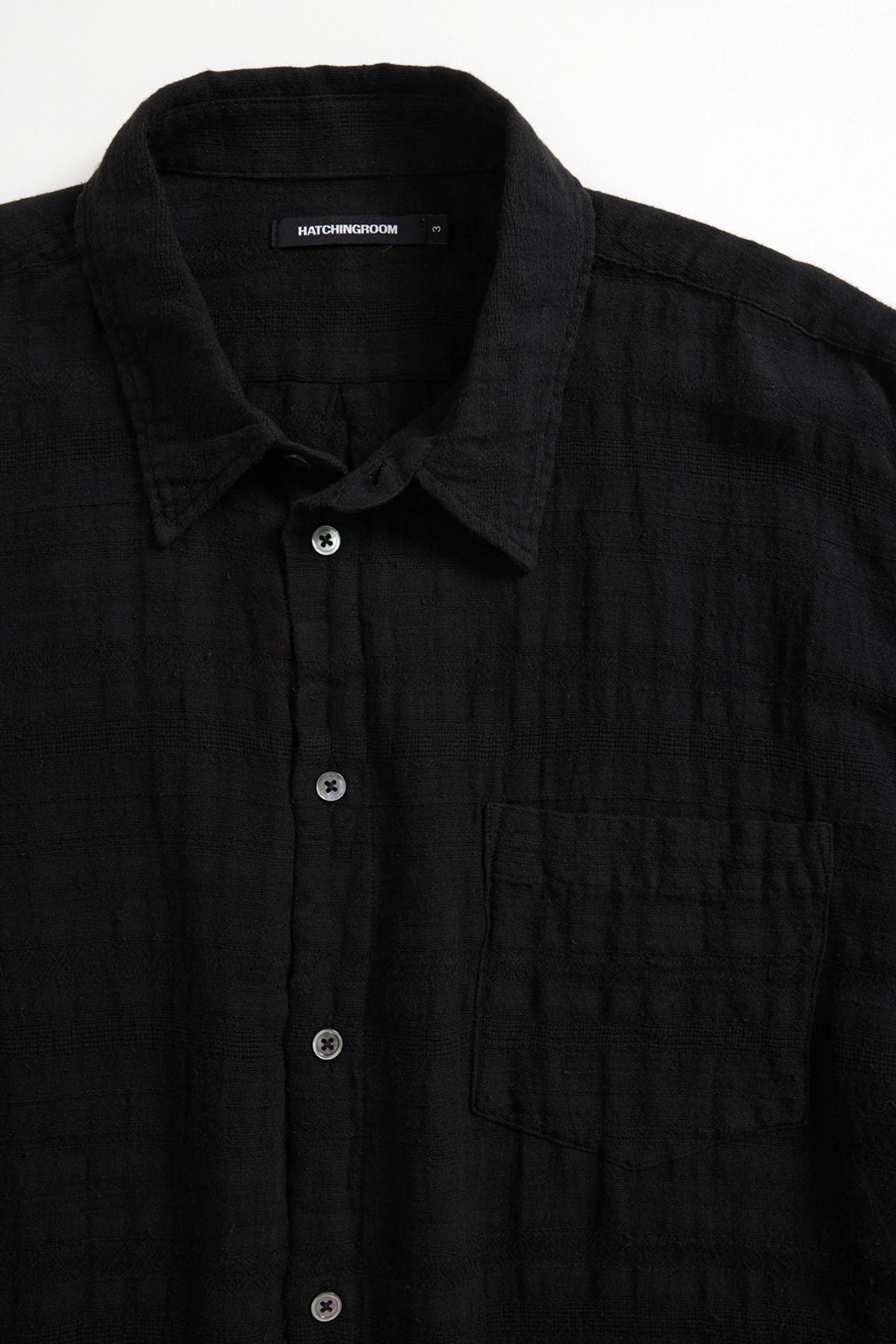 해칭룸(HATCHINGROOM) Classic Shirt Gauze Stripe Over Dyed Black