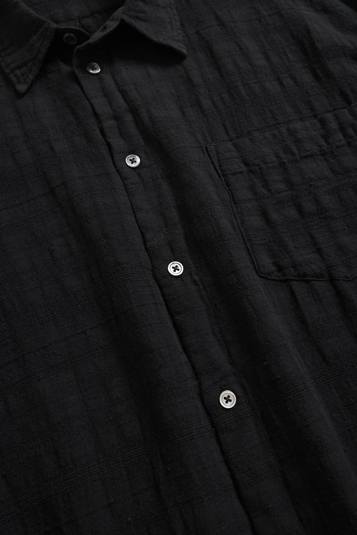 해칭룸(HATCHINGROOM) Classic Shirt Gauze Stripe Over Dyed Black