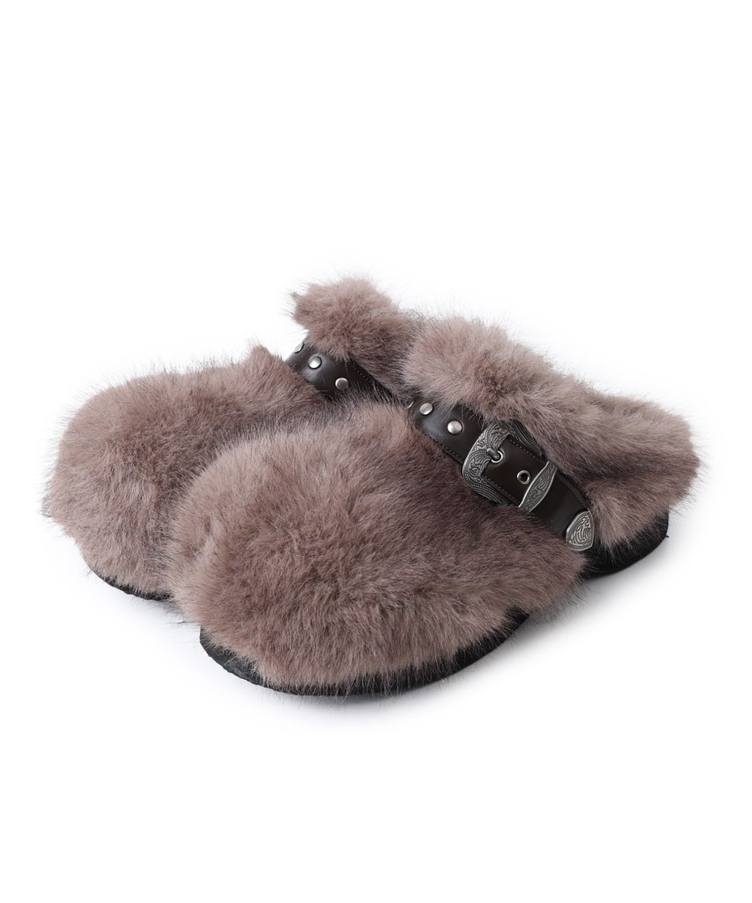 MUSINSA | LECYTO Buckle Fur Clog_[Gray]