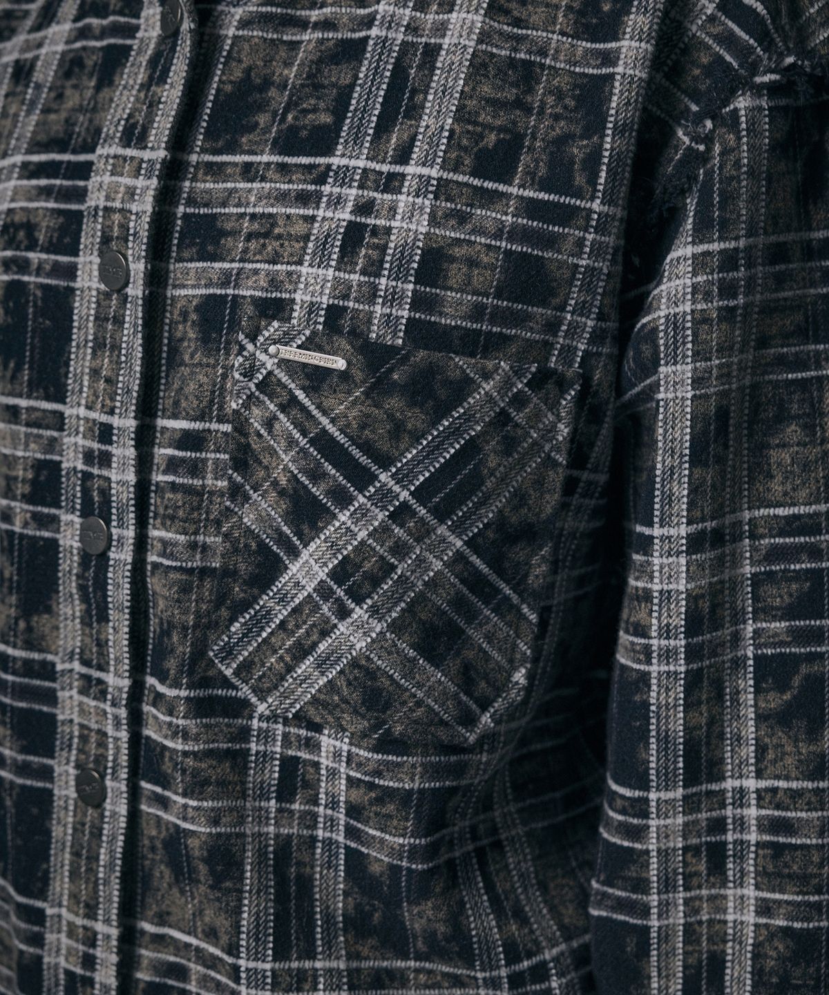 트리밍버드(TREEMINGBIRD) Spread Check Fringe Set-Up Hoodie Shirts [ Black ]