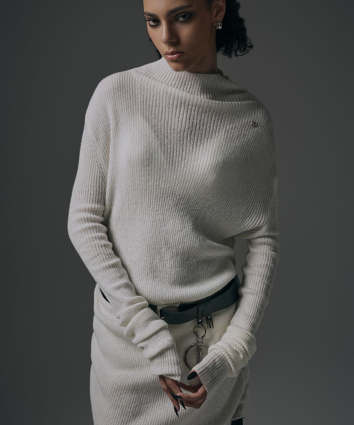 트리밍버드(TREEMINGBIRD) Alpaca Half-Turtleneck Long Knit [ Ivory ]