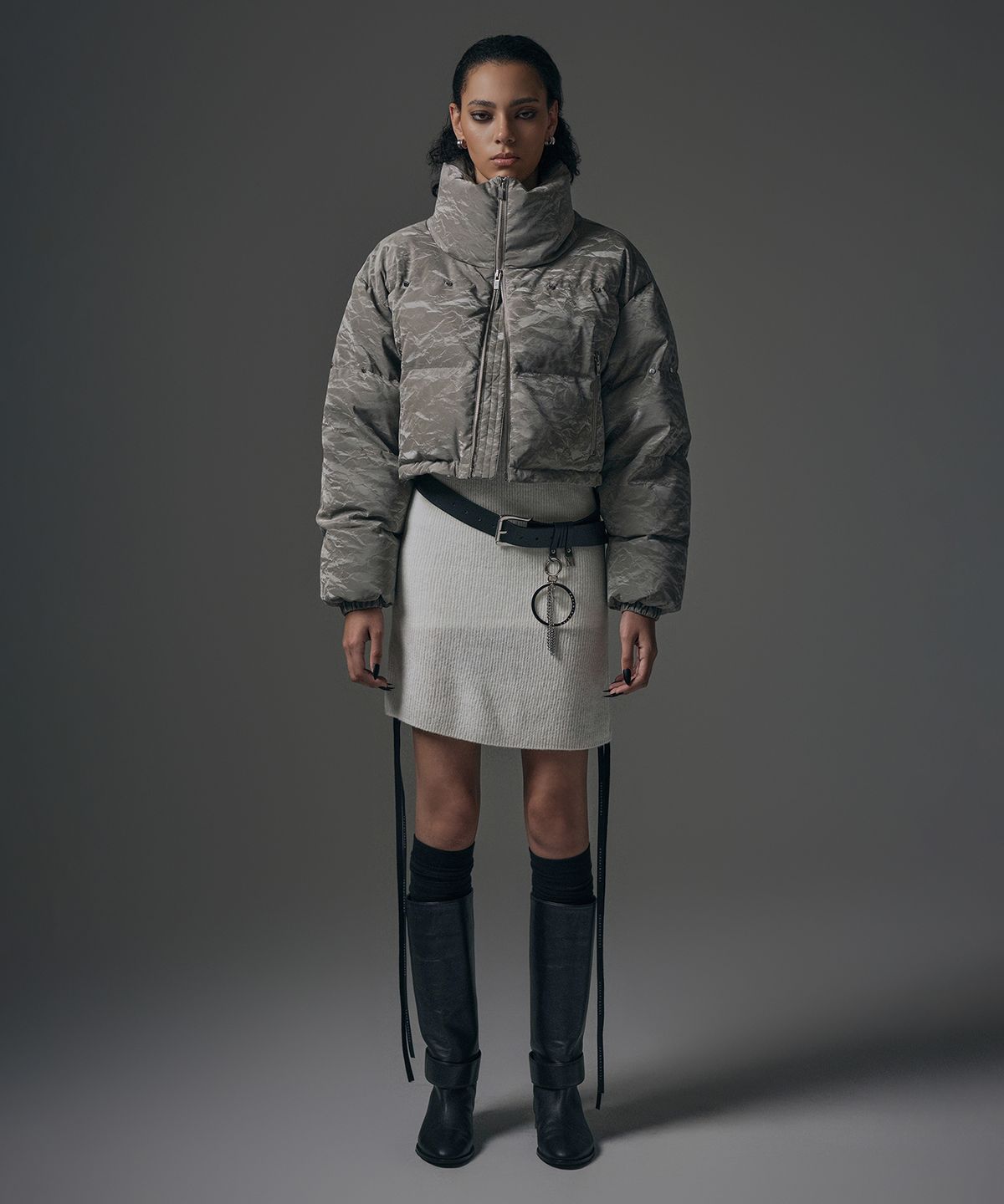 트리밍버드(TREEMINGBIRD) Rivet Point Crack Wrinkle Padding Jumper [ Gray ]