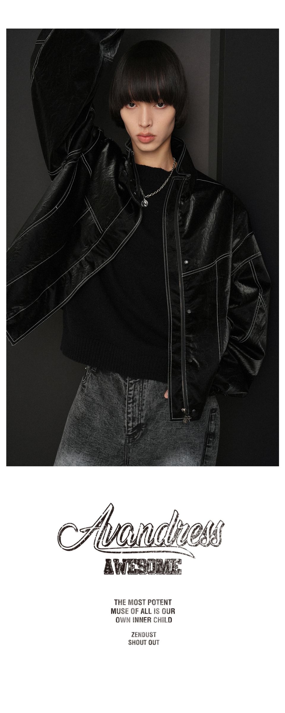 MUSINSA | AVANDRESS Stitch Art Leather Jacket BLACK