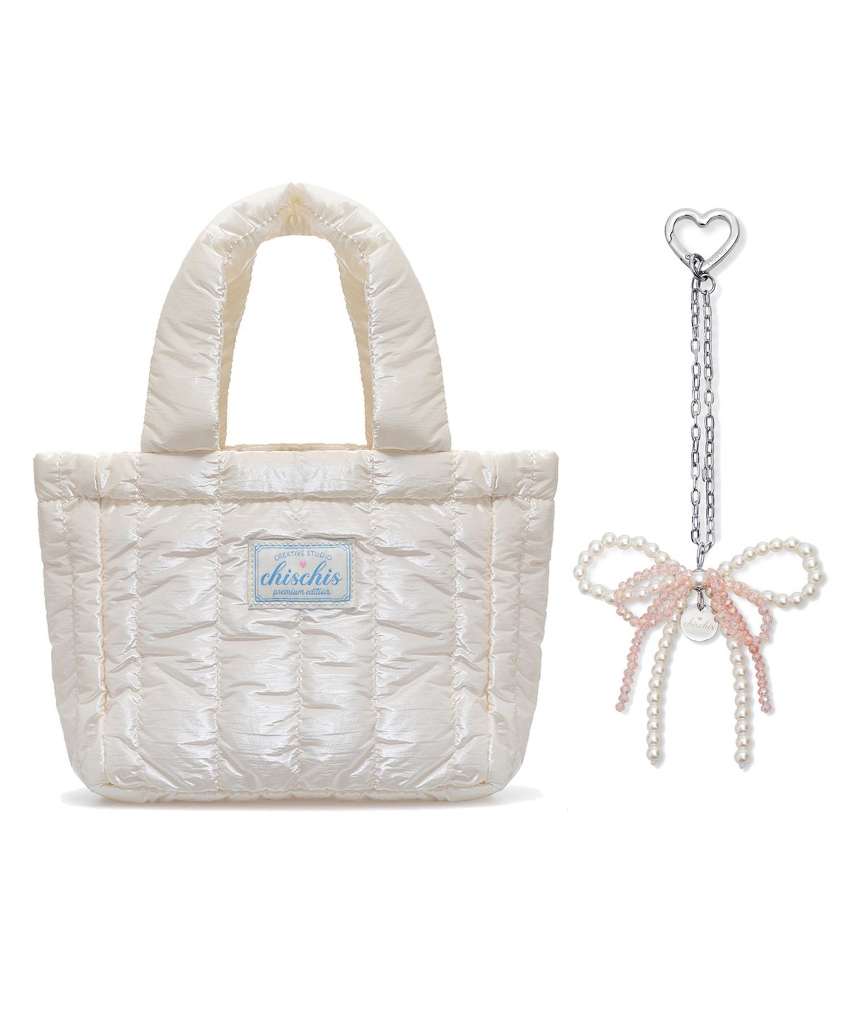 치스치스(CHISCHIS) [SET] CHISCHIS PADDING BAG_WHITE + RIBBON HEART CHARM