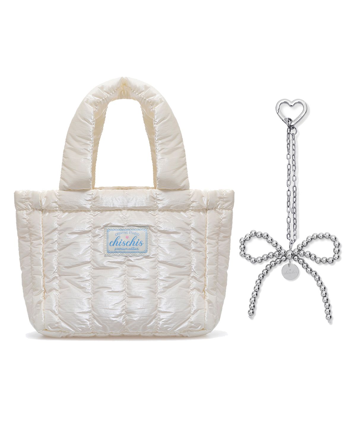 치스치스(CHISCHIS) [SET] CHISCHIS PADDING BAG_WHITE + RIBBON HEART CHARM