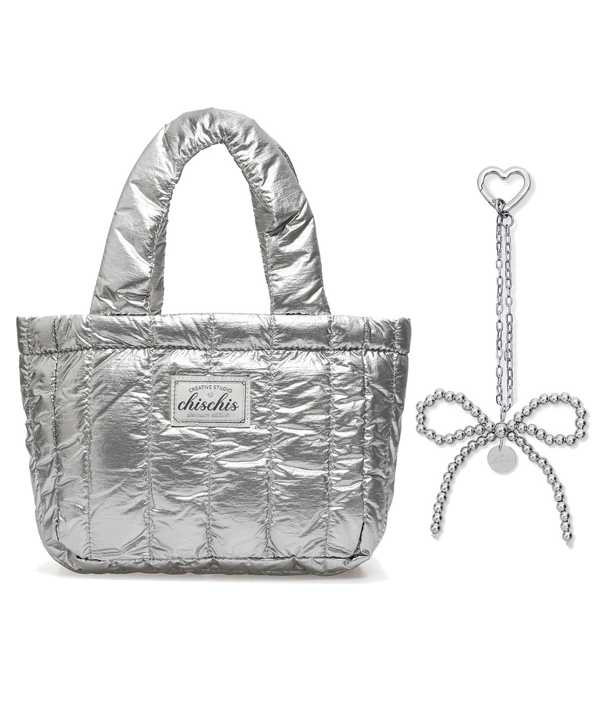 치스치스(CHISCHIS) [SET] CHISCHIS PADDING BAG_SILVER + RIBBON HEART CHARM