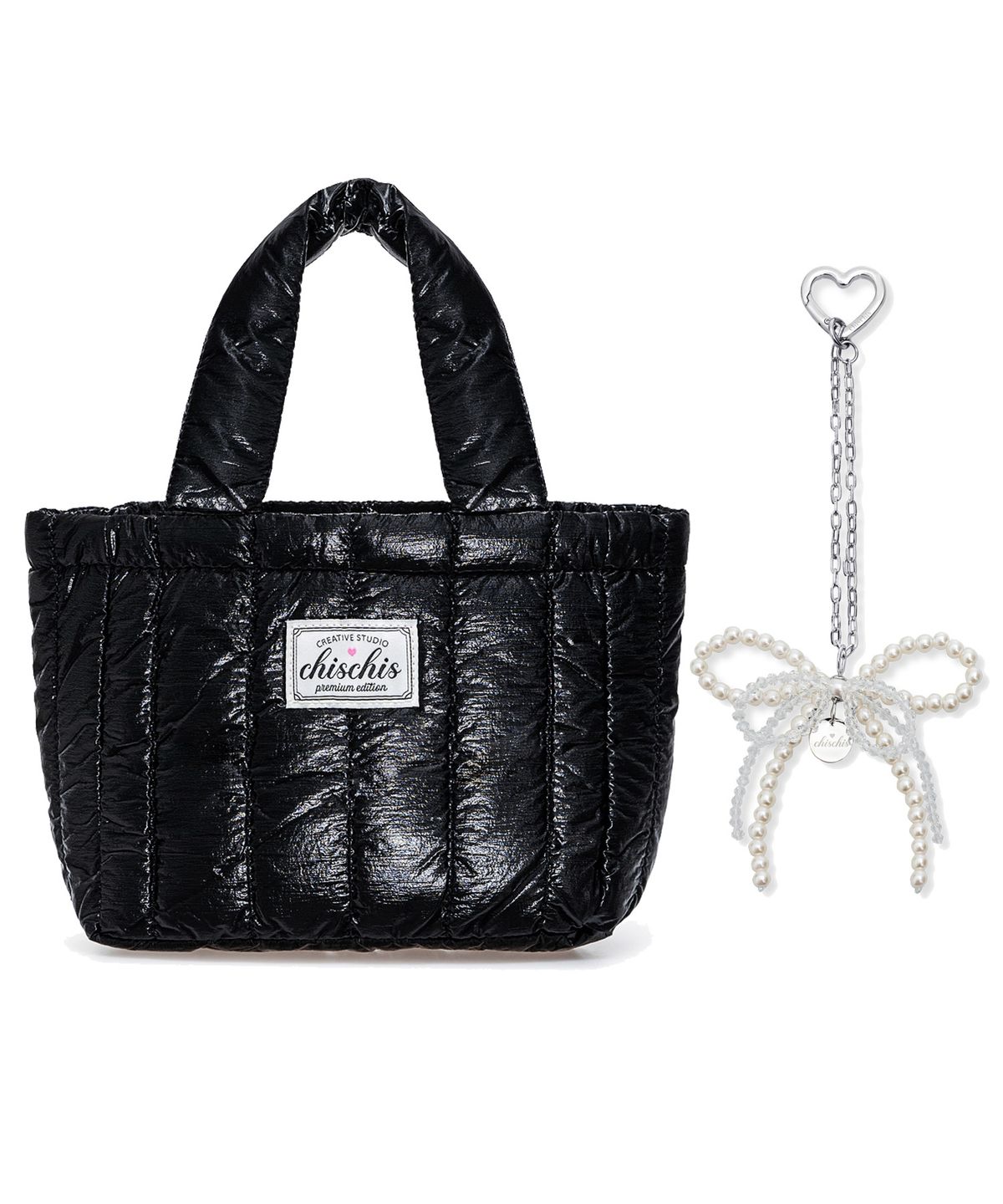 치스치스(CHISCHIS) [SET] CHISCHIS PADDING BAG_BLACK + RIBBON HEART CHARM