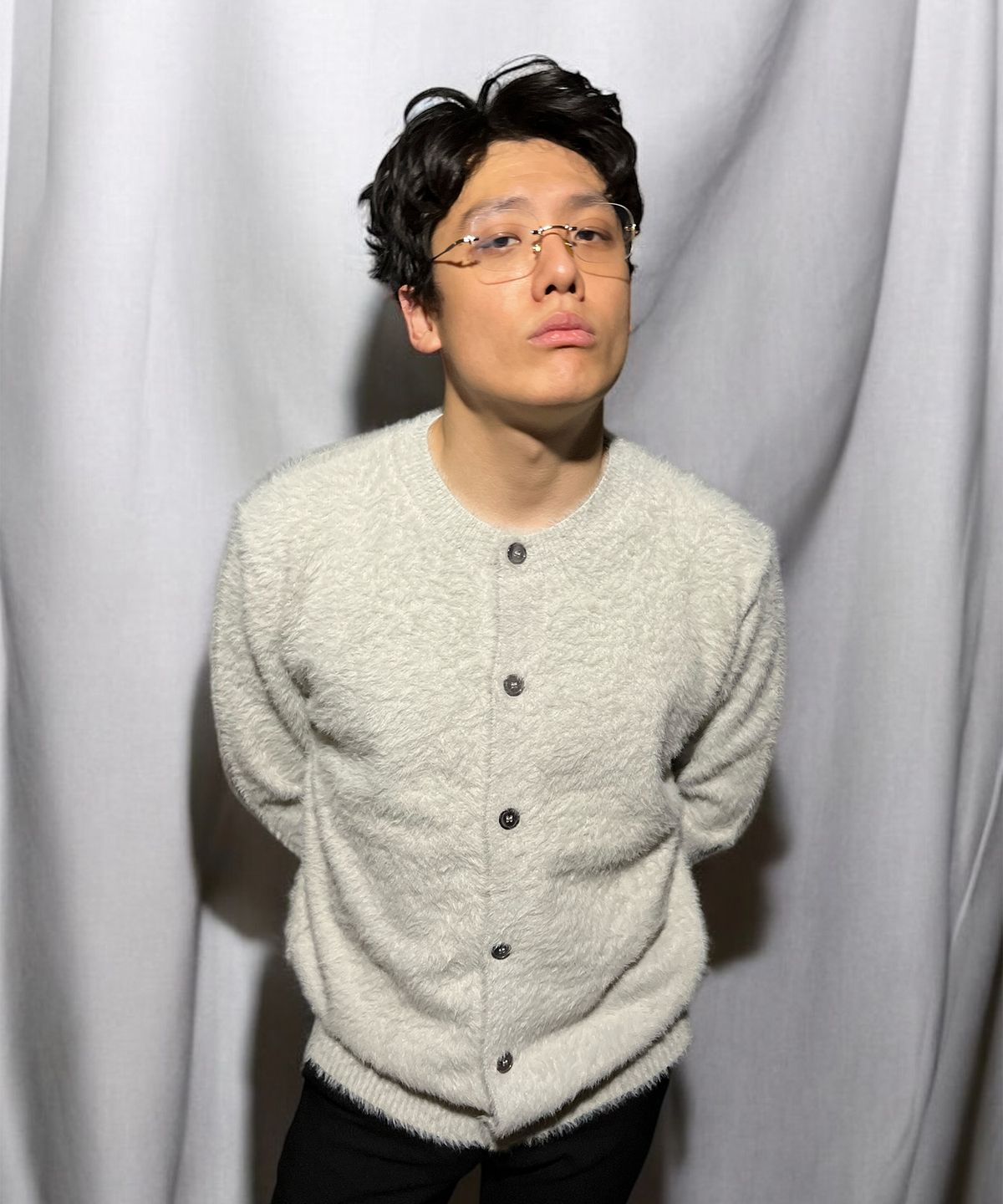 본슬리피(BORN SLIPPY) Soft Angora Round Neck Cardigan (Gray)