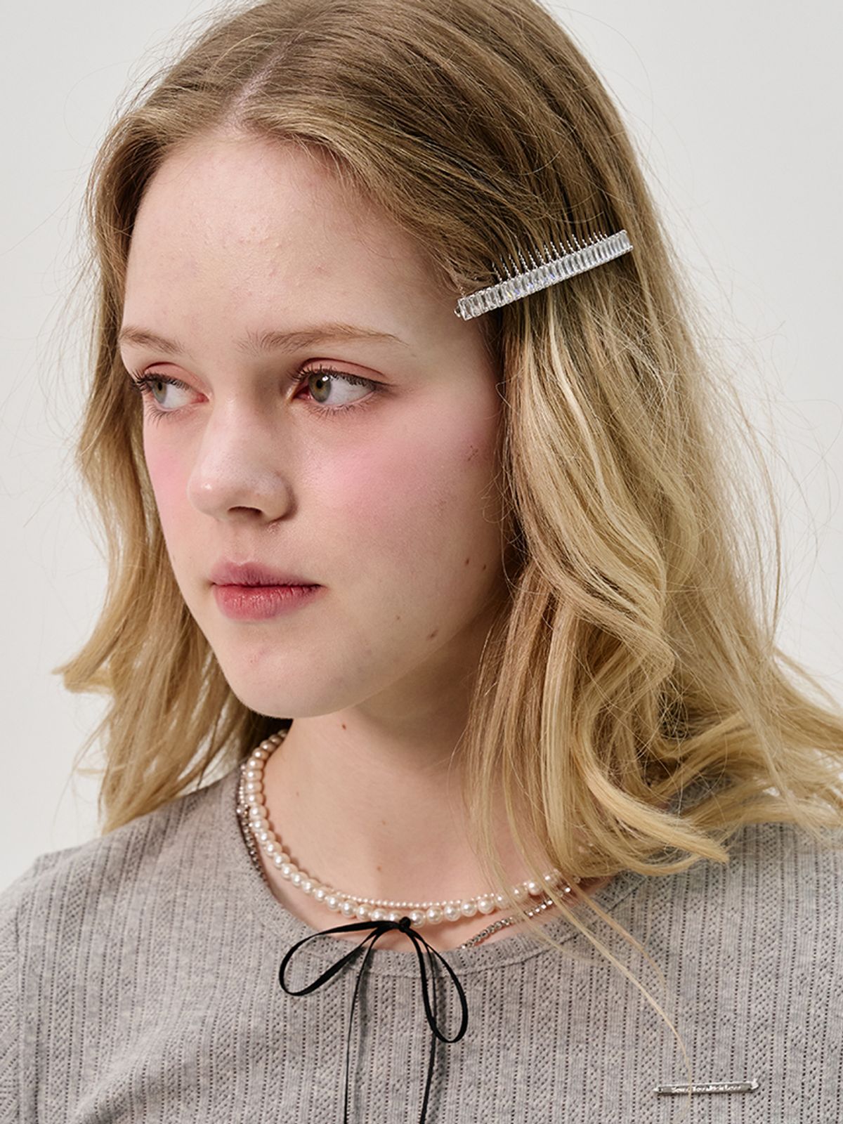 쏘리, 투 머치 러브(SORRY, TOO MUCH LOVE) Art Deco Square Jewel Comb Hairclip_Silver