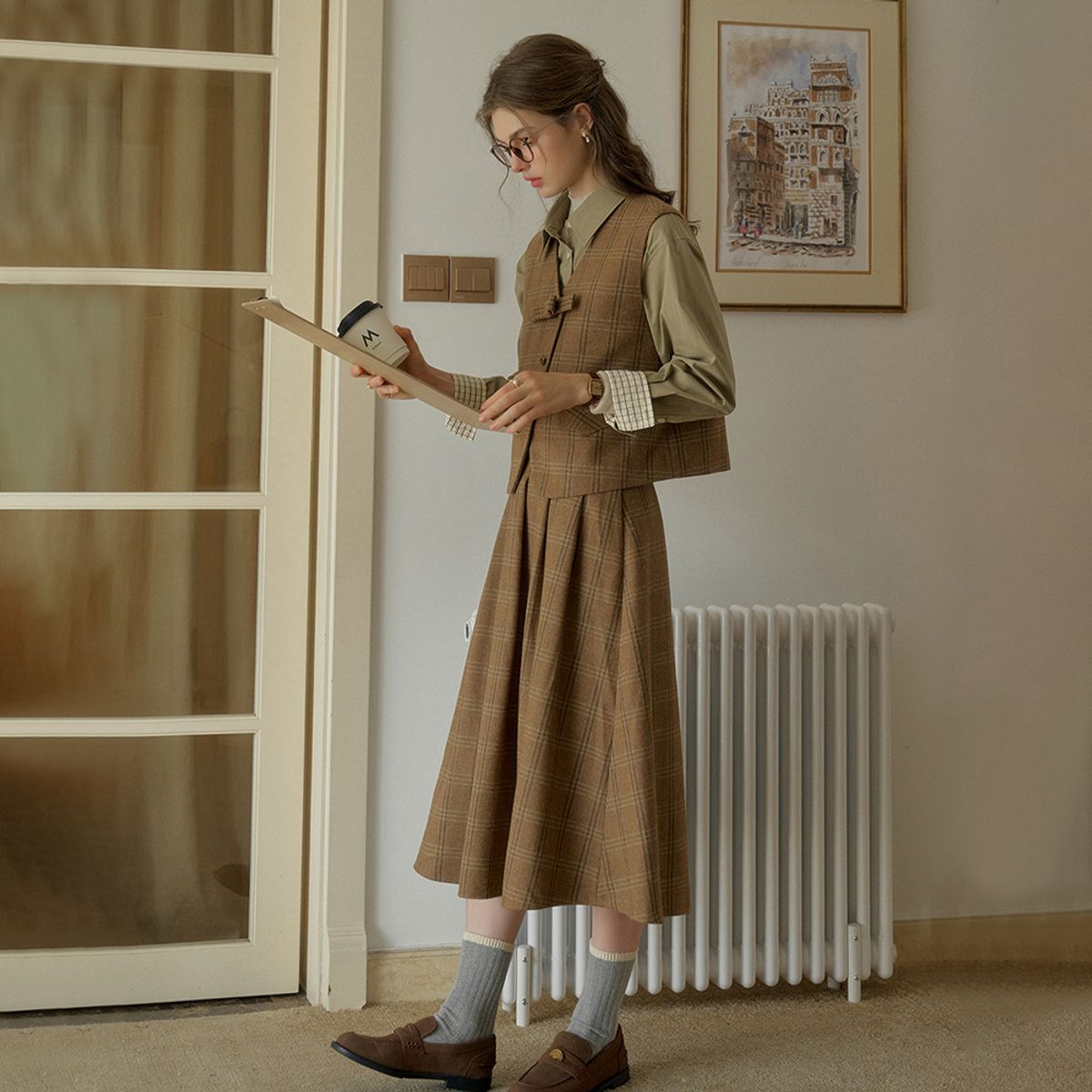 심플레트로(SIMPLE RETRO) SR_Diagonal plaid wool skirt