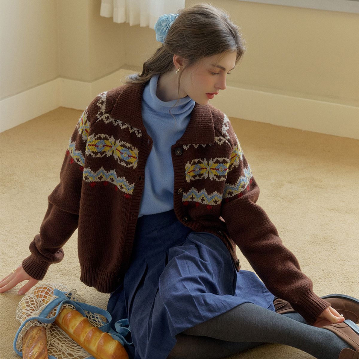 심플레트로(SIMPLE RETRO) SR_Vintage fair isle knit cardigan