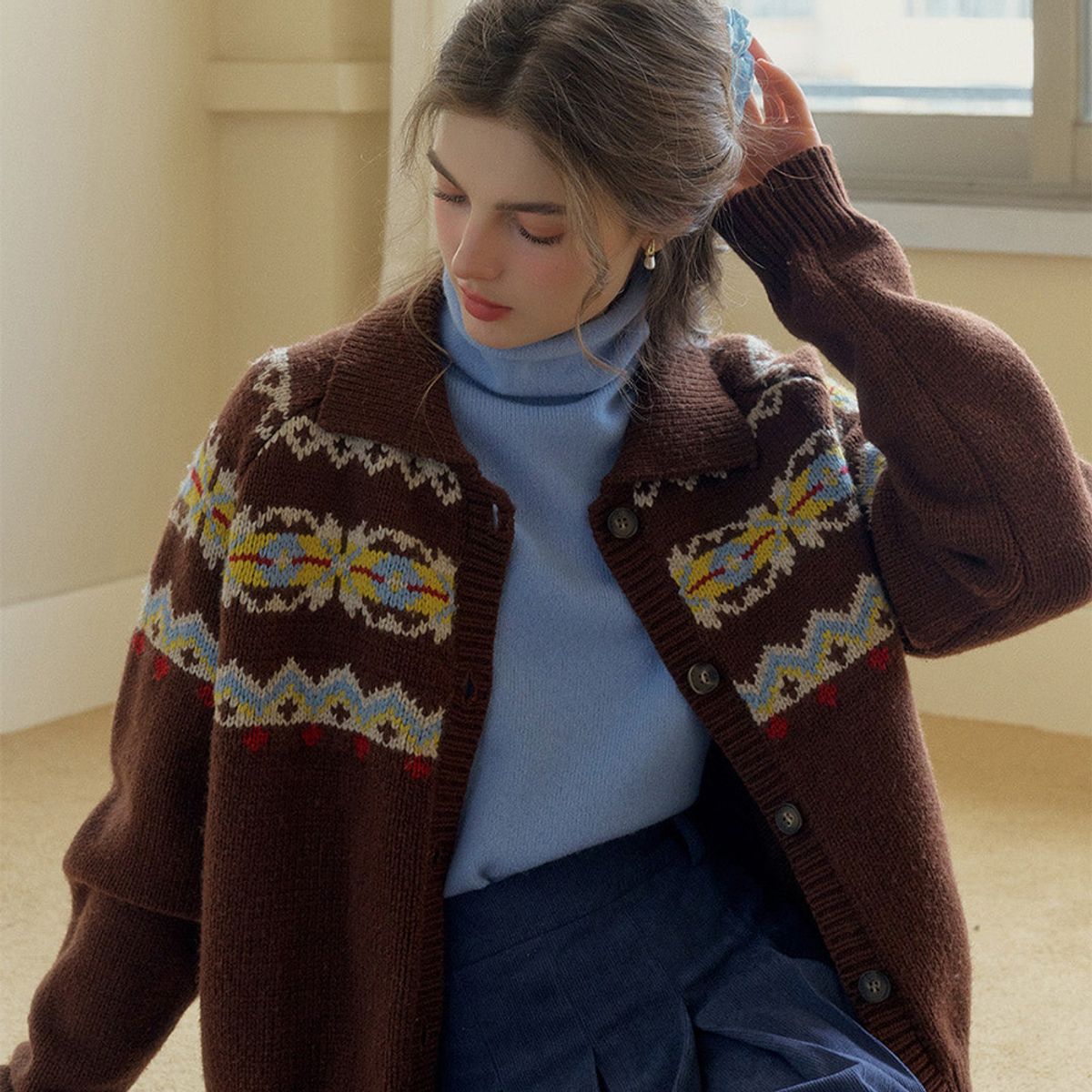 심플레트로(SIMPLE RETRO) SR_Vintage fair isle knit cardigan