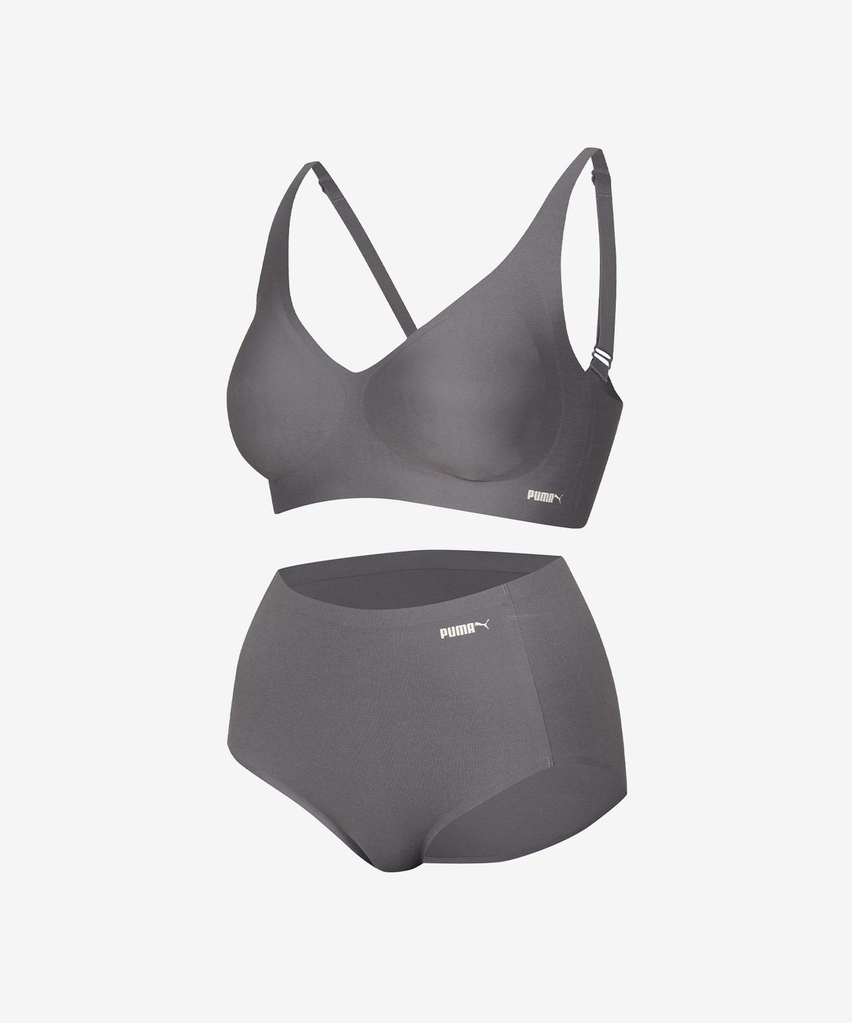 푸마 바디웨어(PUMA BODYWEAR) 나일론 프리컷 퓨징 브라팬티 차콜그레이