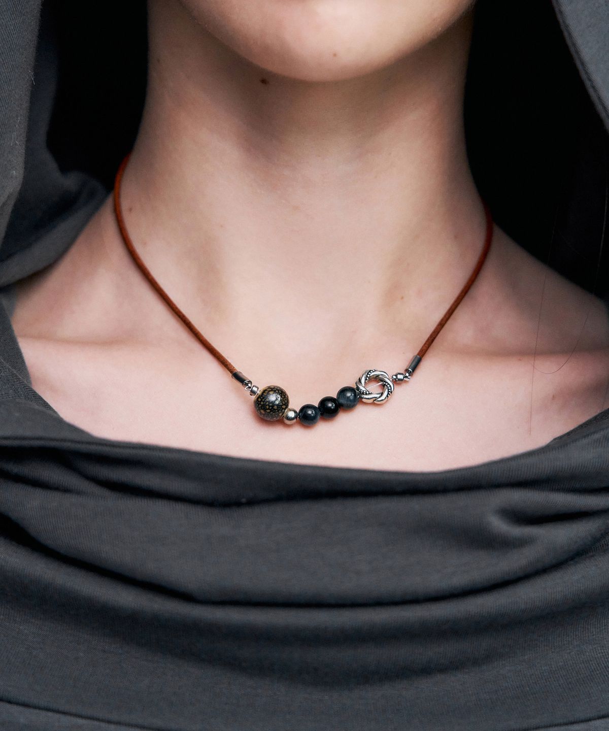 킴지수(KIMZISU) Stone Combi Necklace - Tigers Eye Loop _ BROWN