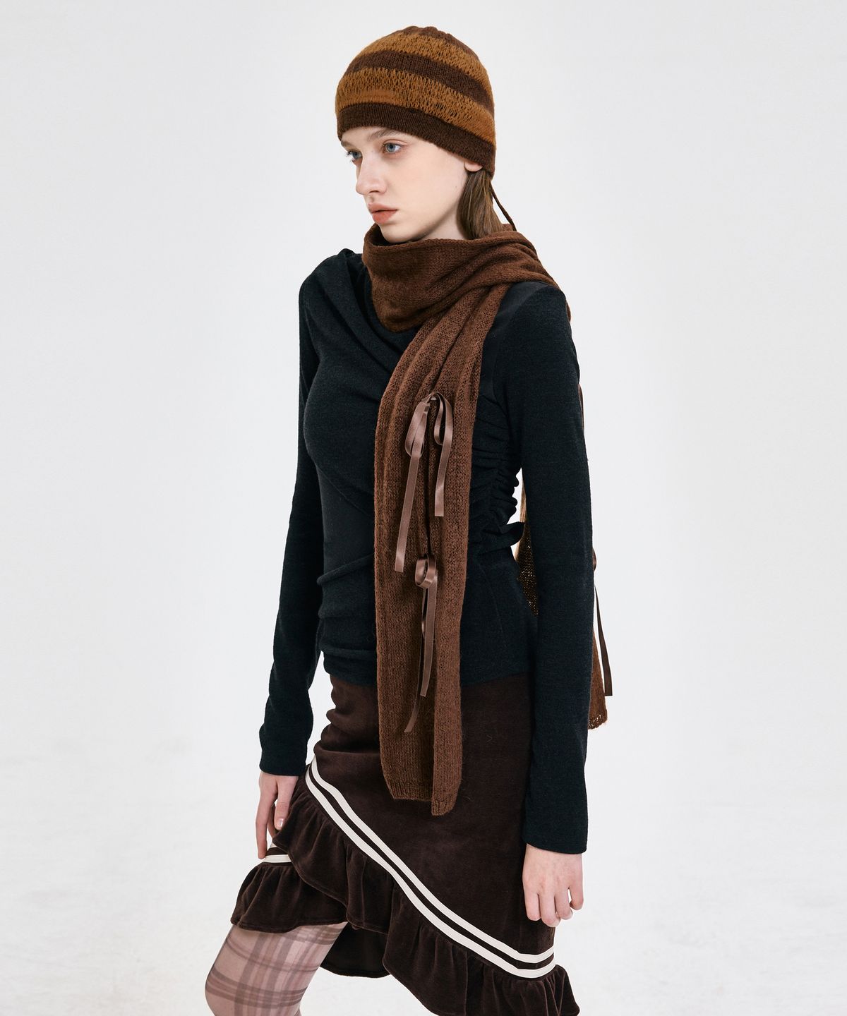 킴지수(KIMZISU) Ribbon Tied Muffler _ BROWN