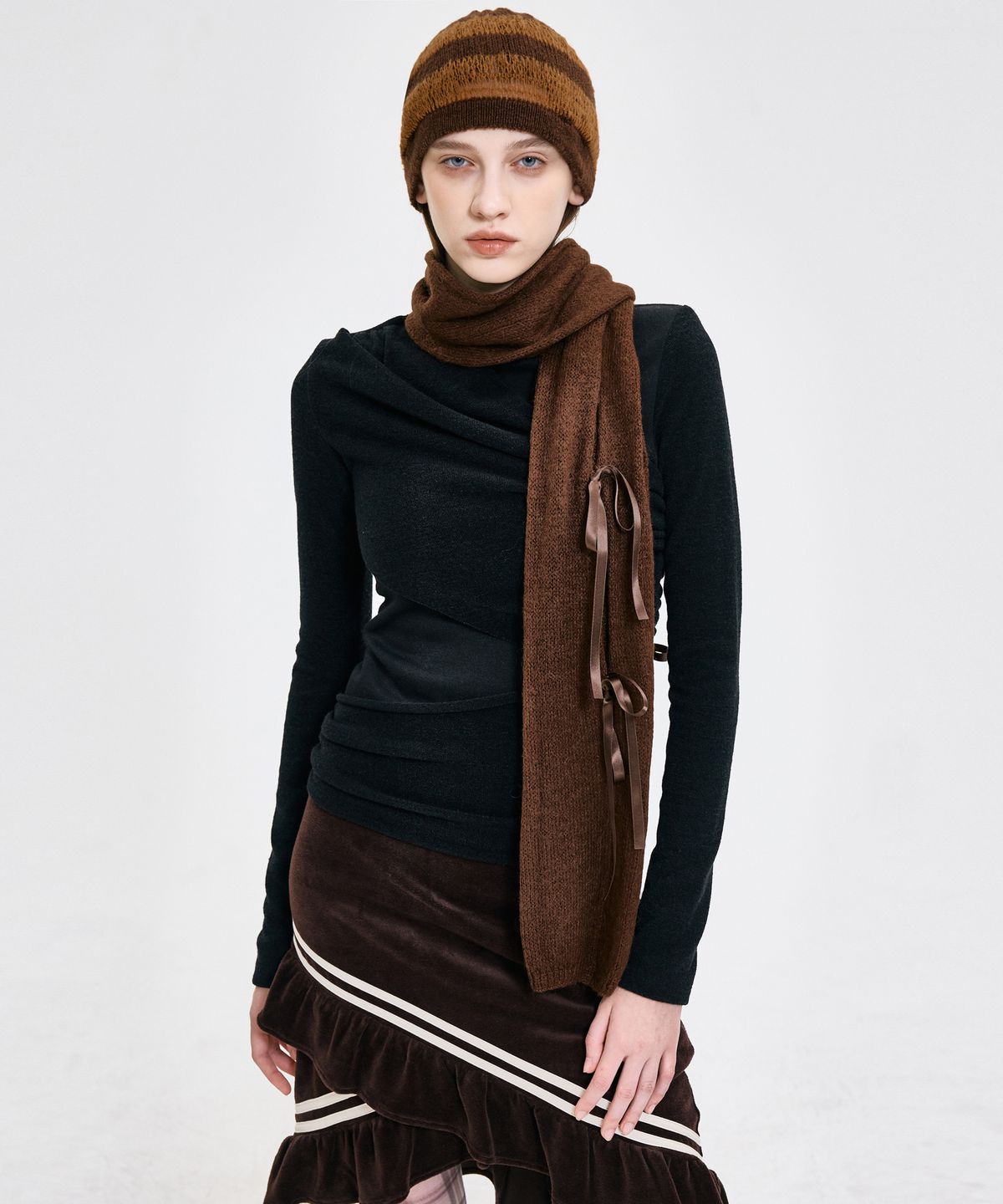 킴지수(KIMZISU) Ribbon Tied Muffler _ BROWN