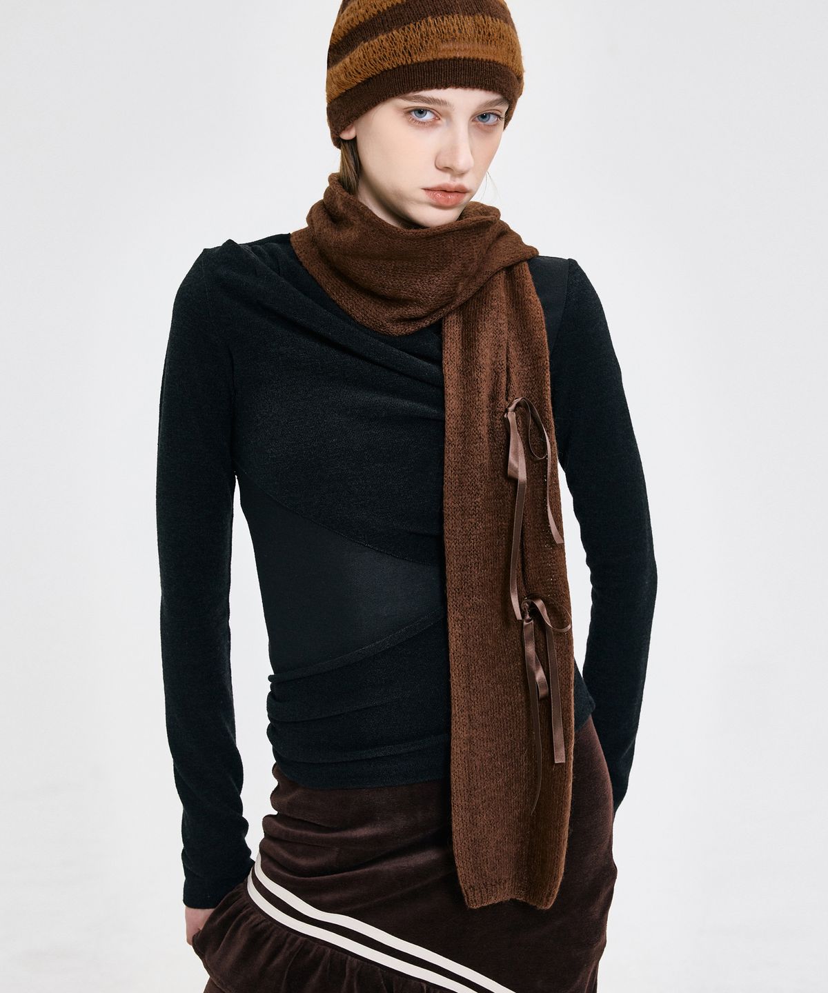 킴지수(KIMZISU) Ribbon Tied Beanie _ BROWN